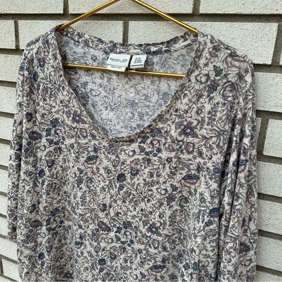 Rachel Zoe Knit Linen Scoop V-Neck Three Quarter Sleeve Top Floral Print - Picture 2 of 7